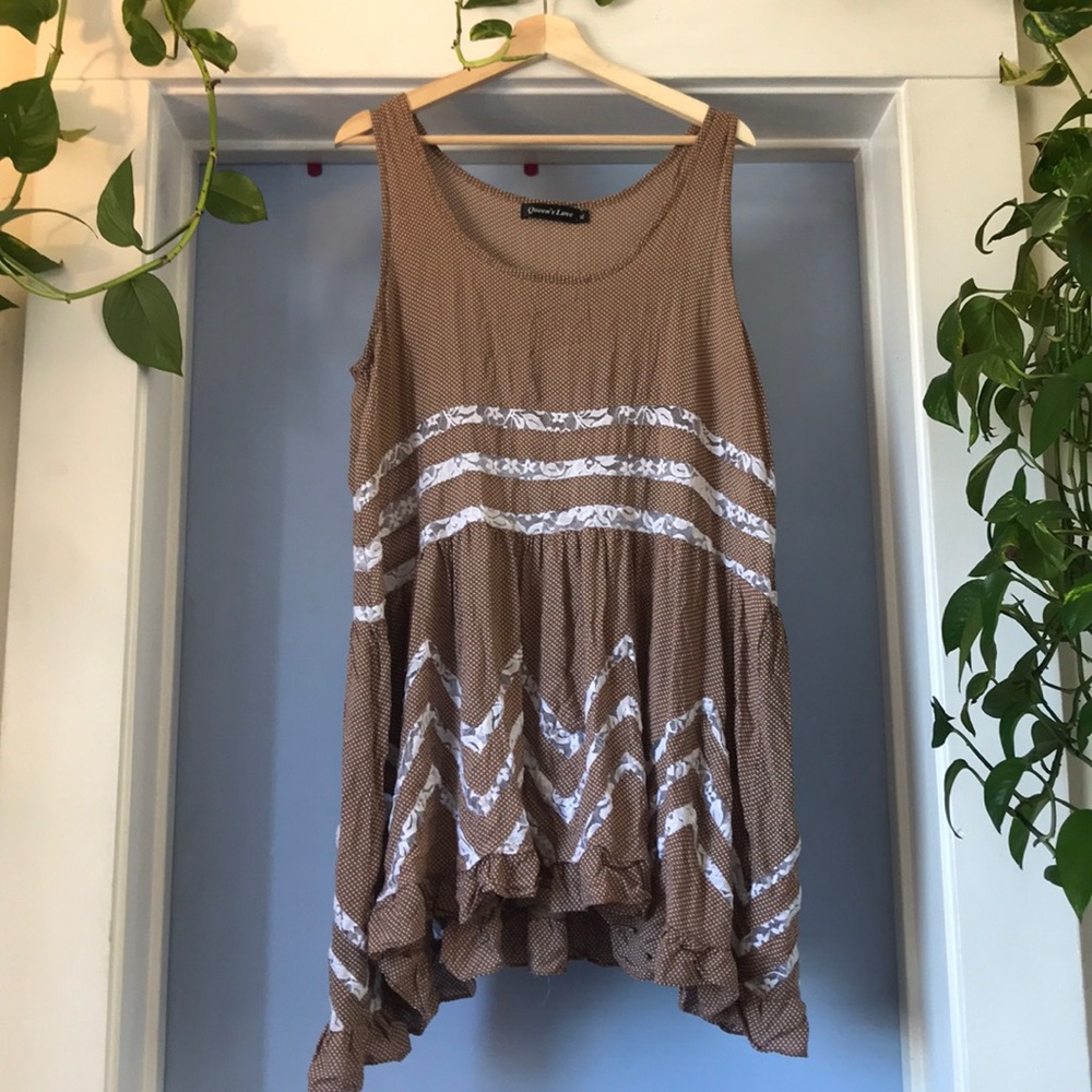 Brown polka dot lace tunic dress